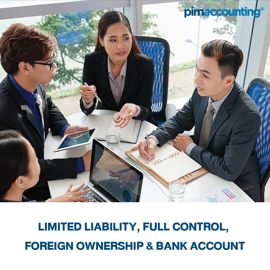 Limited liability, full control, foreign ownership & bank account
